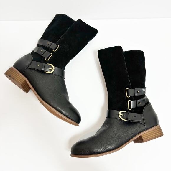 SOFTWALK WOMEN'S RAE COMBAT BLACK LEATHER BLOCK HEEL BOOTS SIZE 7 - Picture 1 of 7